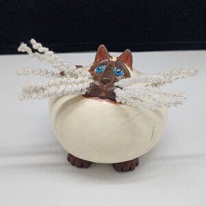 Ceramic Cat Figure Curly Pipe Cleaner Whiskers 5.5" Enesco Vicki Thomas 1997